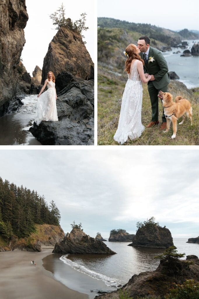 a couple celebrate their wedding day by eloping on the oregon coast