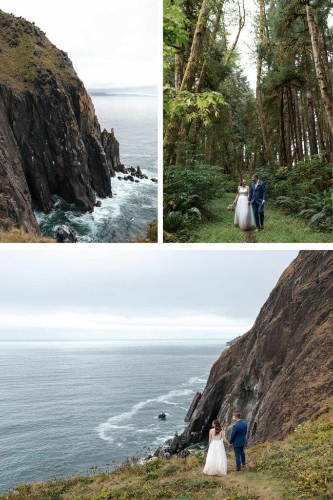 a wedding couple spending their elopement day on the oregon coast near cannon beach at ecola state park