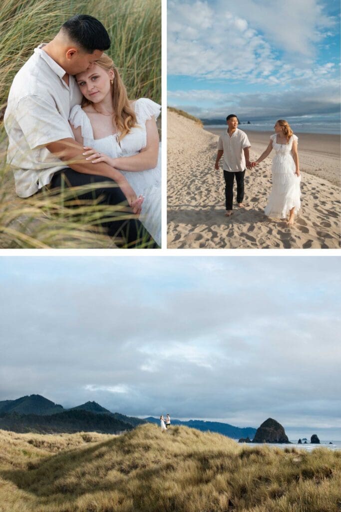 a couple celebrates their wedding day by eloping on the oregon coast in cannon beach with haystack rock in the background