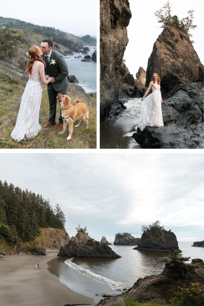 an elopement couple exchange their vows on the oregon coast in the pacific northwest